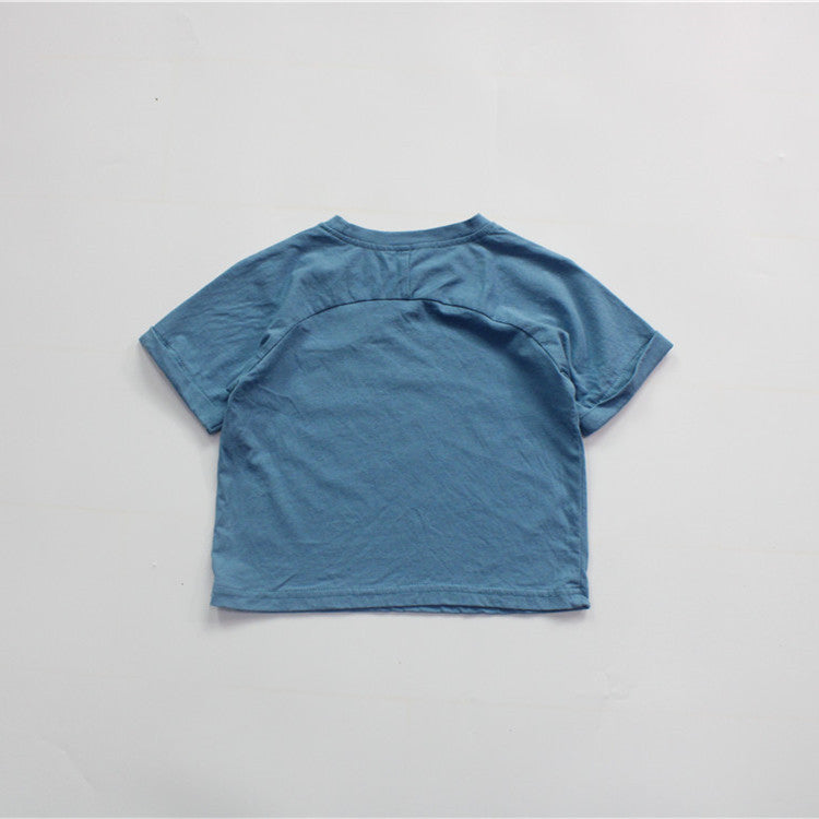 Solid Color Crew Neck Loose T-shirt キッズ 半袖 ルーズTシャツ【mh0012257】 Blue / 80cm Forest Map
