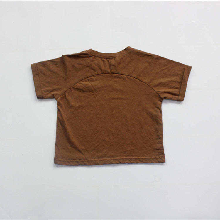 Solid Color Crew Neck Loose T-shirt キッズ 半袖 ルーズTシャツ【mh0012257】 Coffee / 80cm Forest Map