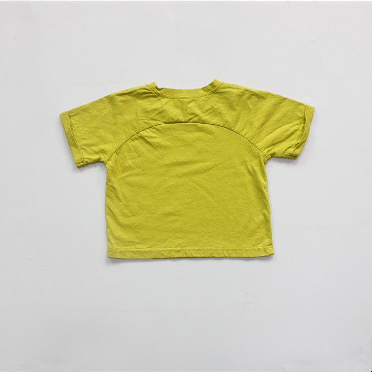 Solid Color Crew Neck Loose T-shirt キッズ 半袖 ルーズTシャツ【mh0012257】 Lemon Yellow / 80cm Forest Map