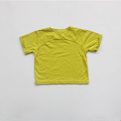 Solid Color Crew Neck Loose T-shirt キッズ 半袖 ルーズTシャツ【mh0012257】 Lemon Yellow / 80cm Forest Map