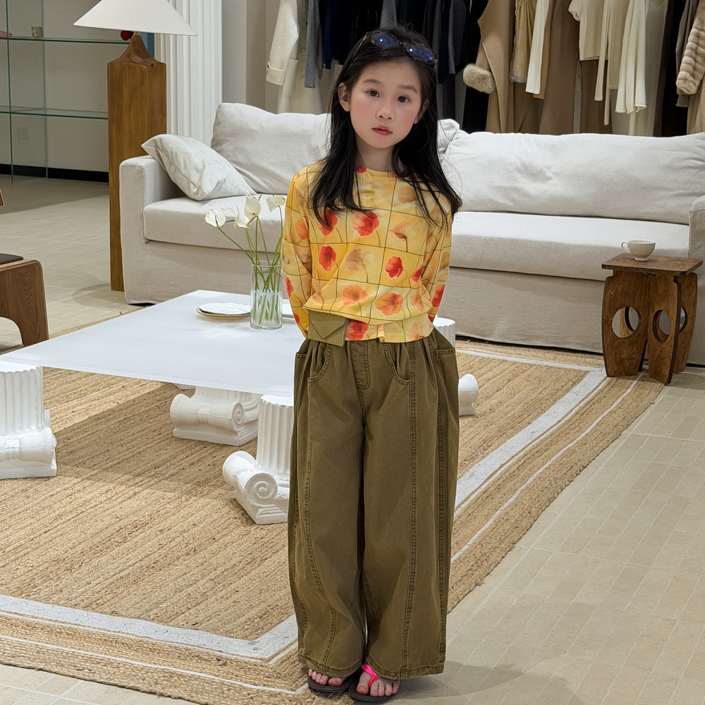 Solid Color Curved Wide Leg Pants 立体裁断 コクーンパンツ【mh0012364】 KUMAI.KIDS