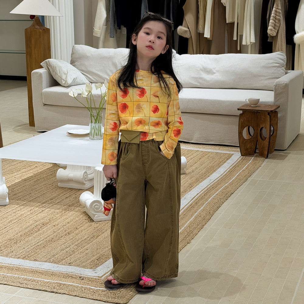Solid Color Curved Wide Leg Pants 立体裁断 コクーンパンツ【mh0012364】 KUMAI.KIDS