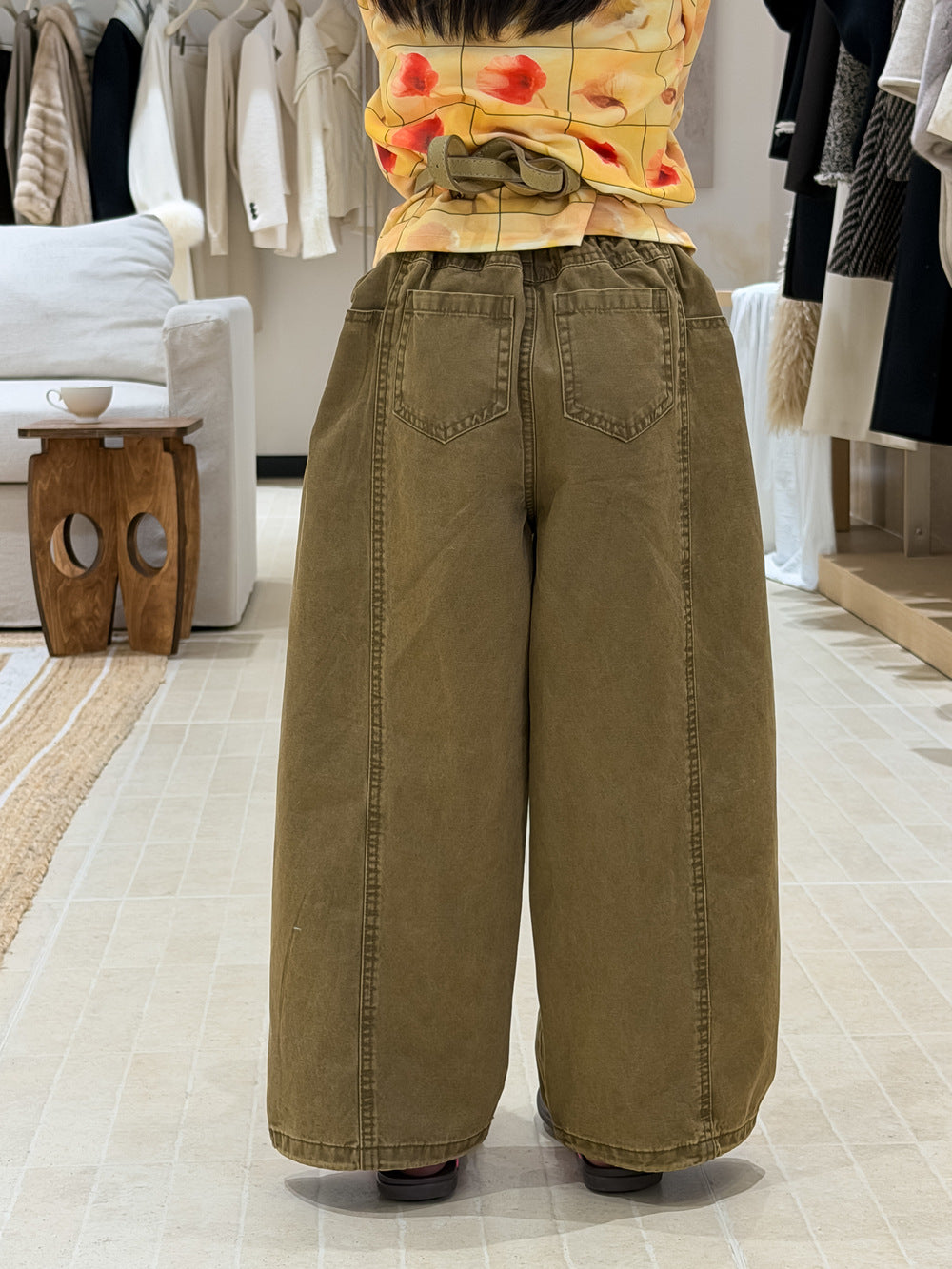 Solid Color Curved Wide Leg Pants 立体裁断 コクーンパンツ【mh0012364】 KUMAI.KIDS