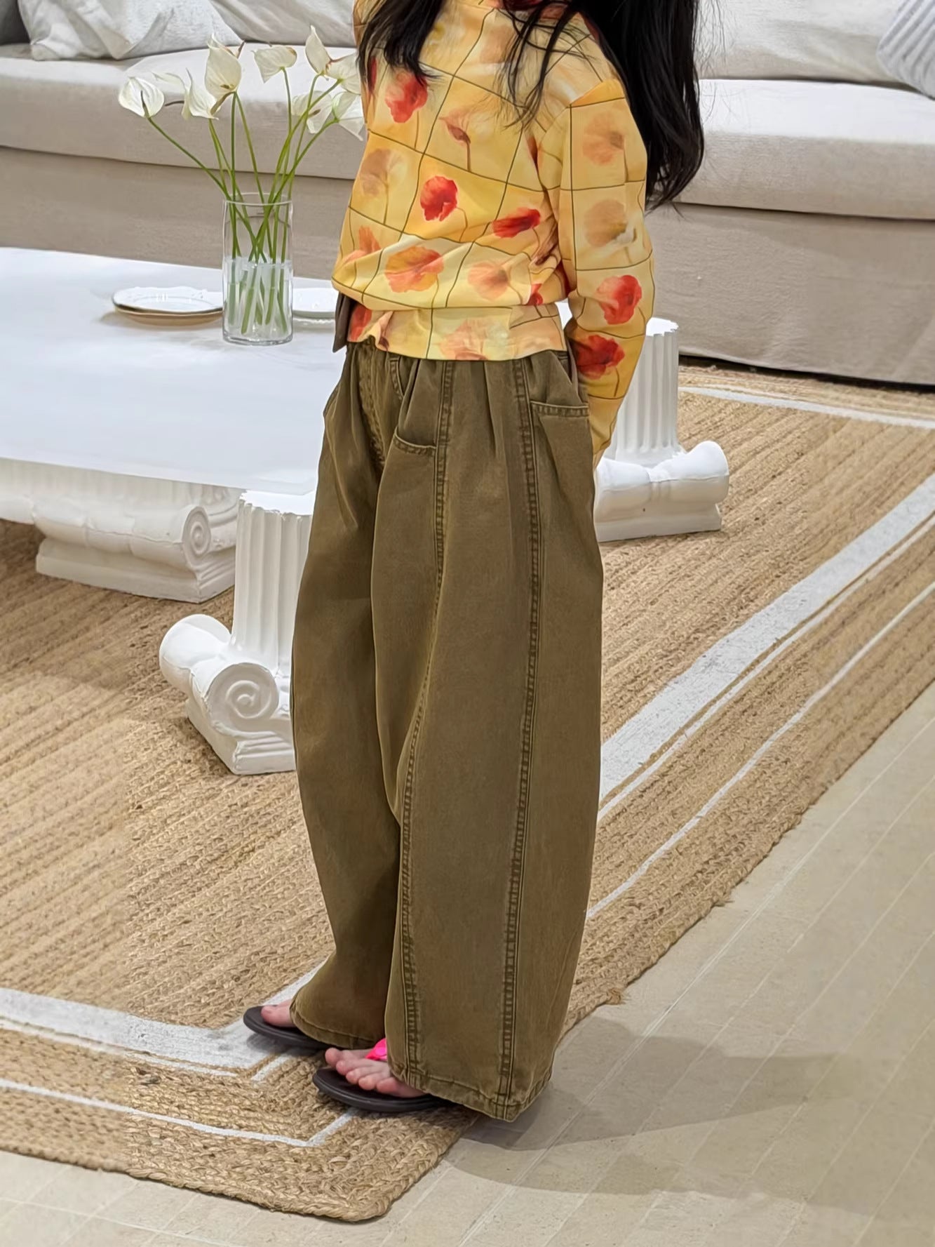 Solid Color Curved Wide Leg Pants 立体裁断 コクーンパンツ【mh0012364】 KUMAI.KIDS