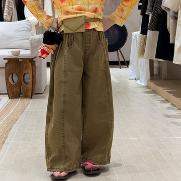 Solid Color Curved Wide Leg Pants 立体裁断 コクーンパンツ【mh0012364】 Yellow Green / 100cm KUMAI.KIDS