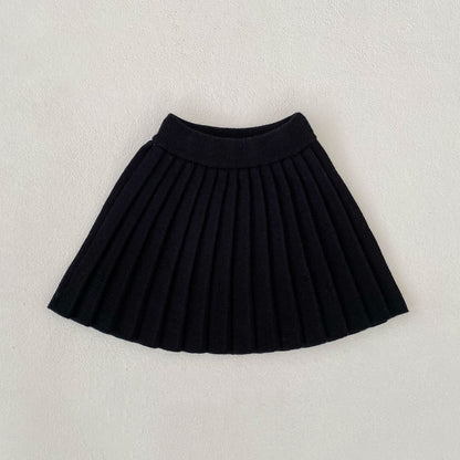 Solid Color Knitted Pleated Skirt 無地 ニット プリーツ スカート【mh0012402】 73CM / black mamahalo shop