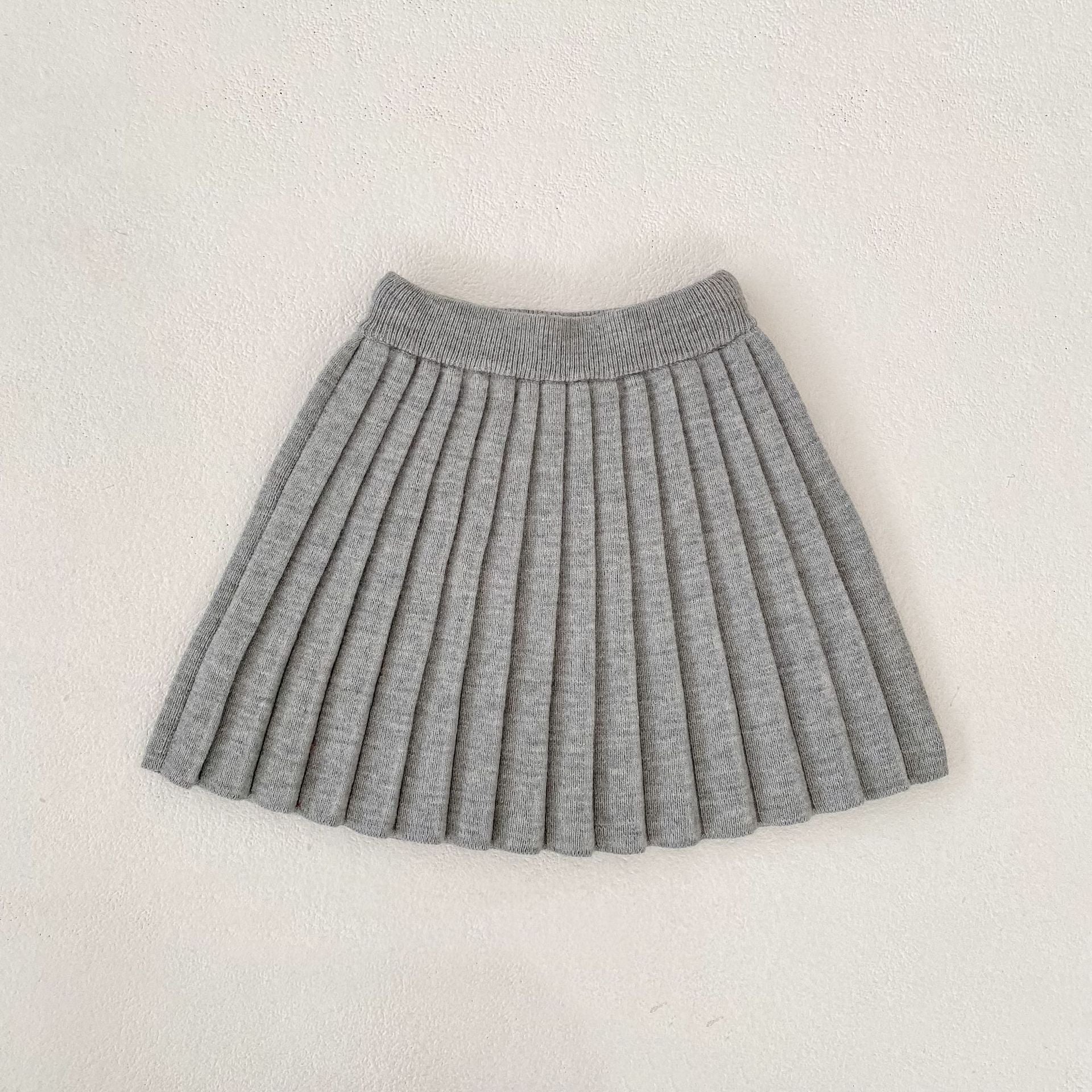 Solid Color Knitted Pleated Skirt 無地 ニット プリーツ スカート【mh0012402】 73CM / White flower ash mamahalo shop