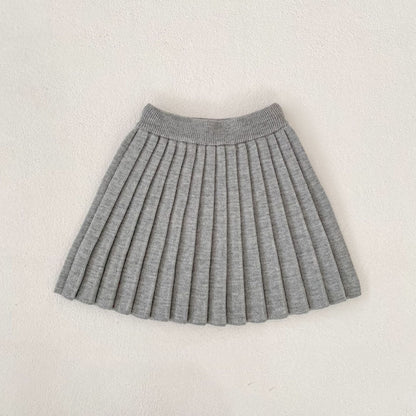 Solid Color Knitted Pleated Skirt 無地 ニット プリーツ スカート【mh0012402】 73CM / White flower ash mamahalo shop