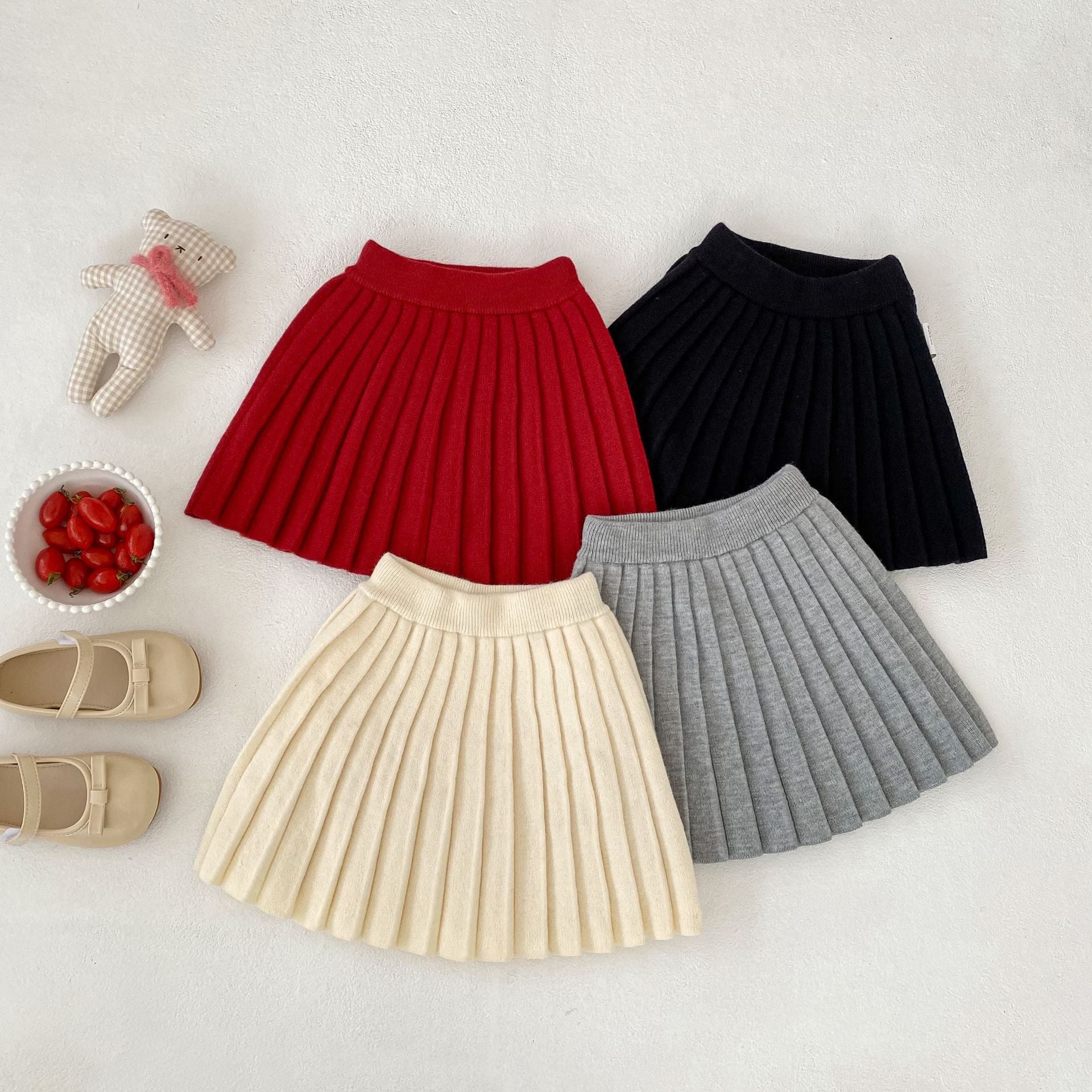 Solid Color Knitted Pleated Skirt 無地 ニット プリーツ スカート【mh0012402】 Engepapa