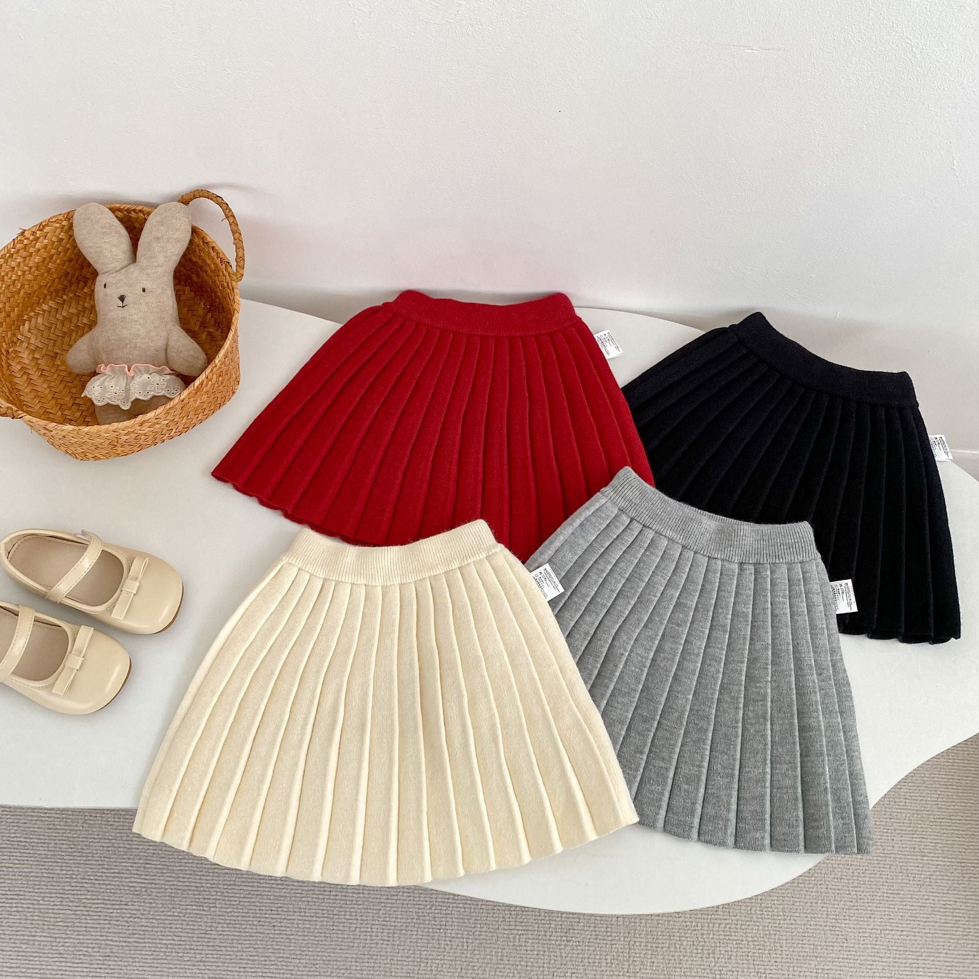 Solid Color Knitted Pleated Skirt 無地 ニット プリーツ スカート【mh0012402】 mamahalo shop