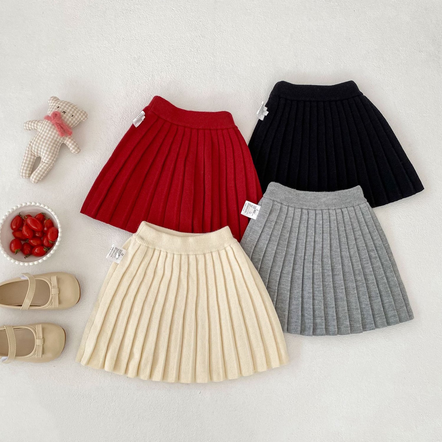 Solid Color Knitted Pleated Skirt 無地 ニット プリーツ スカート【mh0012402】 mamahalo shop