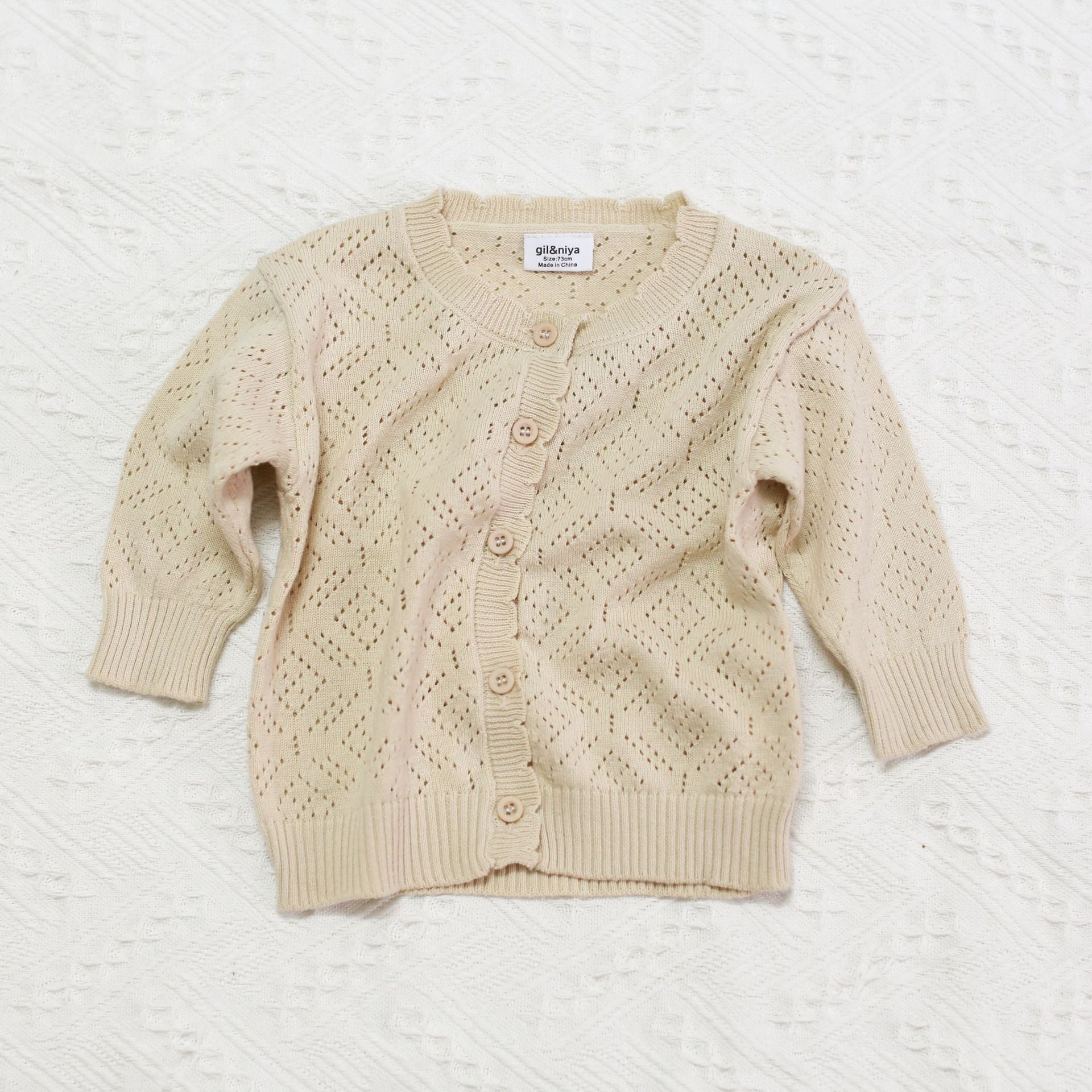 Solid Color Lace Knit Cardigan レース編み ニットカーディガン【mh0012261】 Apricot / 73cm Virgil kids