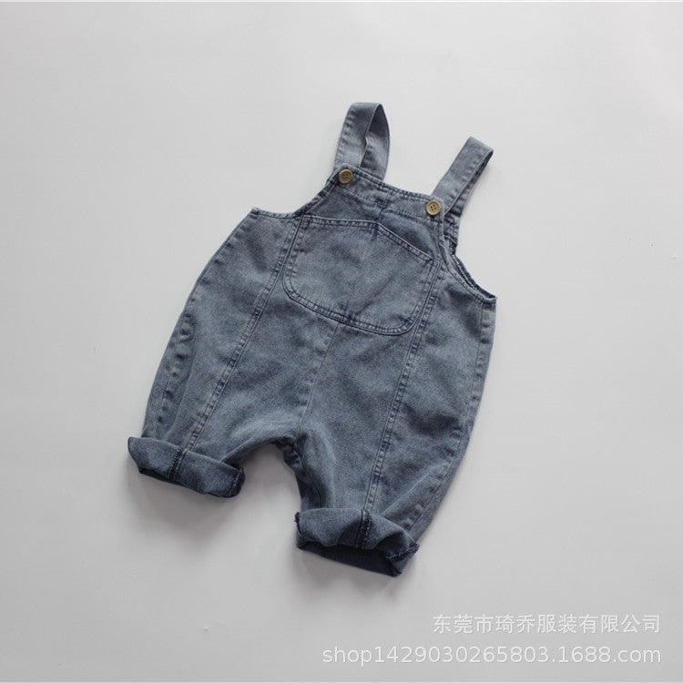 Solid Color Loose Denim Overalls デニムサロペット オーバーオール【mh0012258】 Denim Blue / 80cm Forest Map