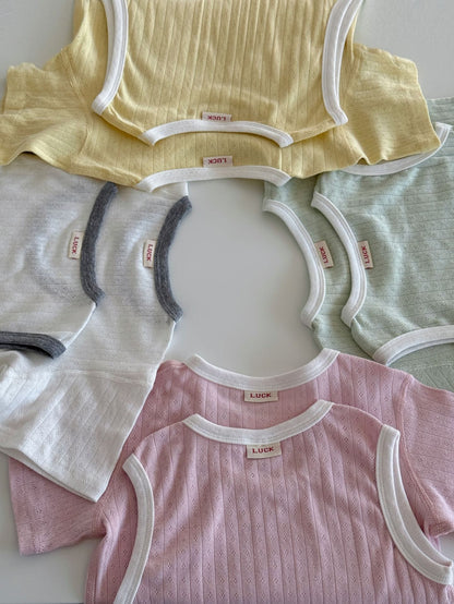 メッシュジャガード半袖ルームウェアセット 吊り下げ風2点（イエロー／ピンク）