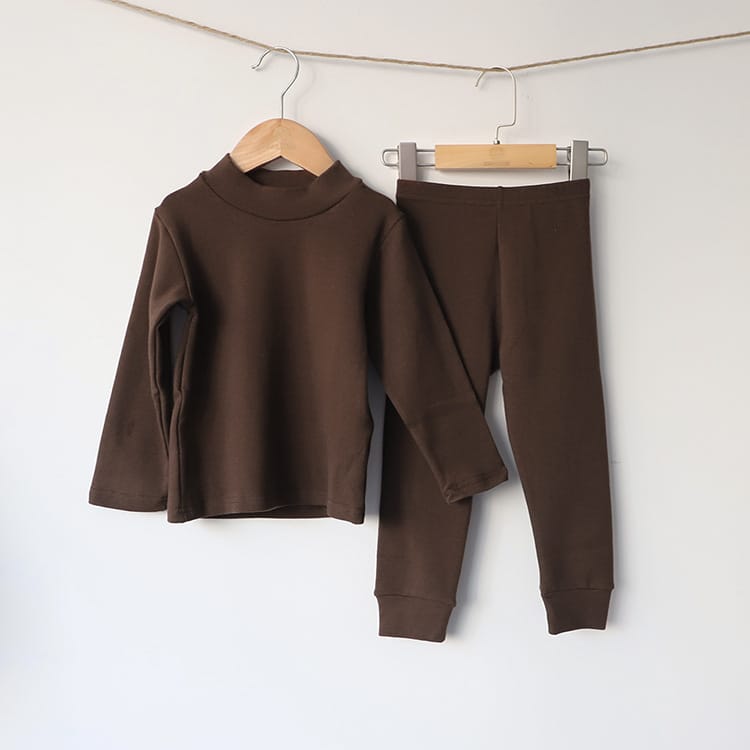 Solid Color Mock Neck Lounge Set 無地 モックネック 長袖 セットアップ【mh0012701】 Coffee / 120cm BBAMMA 長袖セットアップ