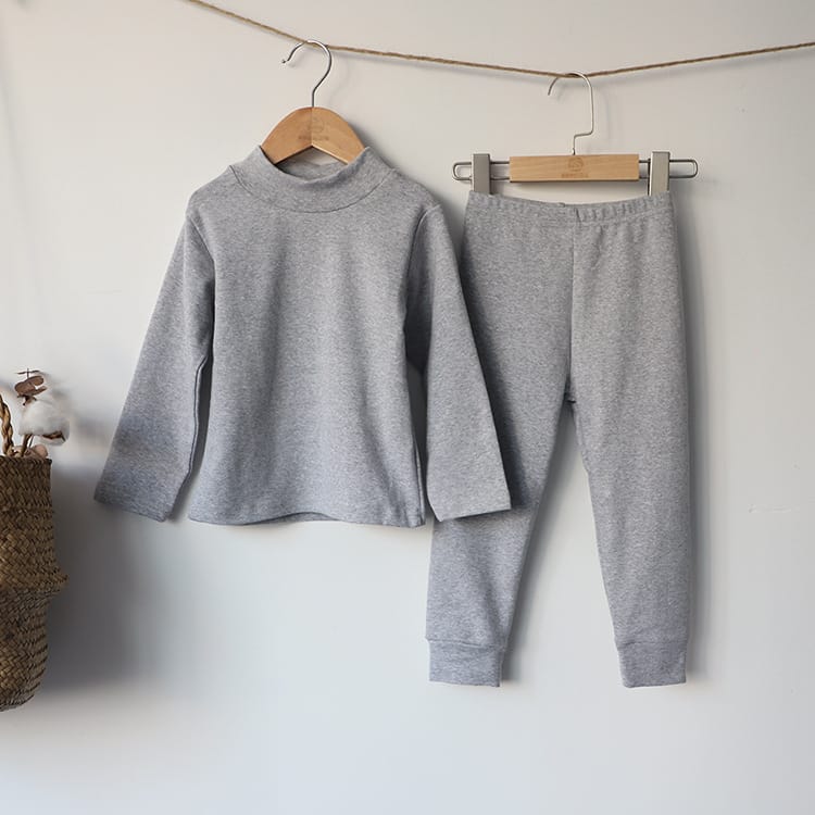 Solid Color Mock Neck Lounge Set 無地 モックネック 長袖 セットアップ【mh0012701】 Light Grey / 130cm BBAMMA 長袖セットアップ