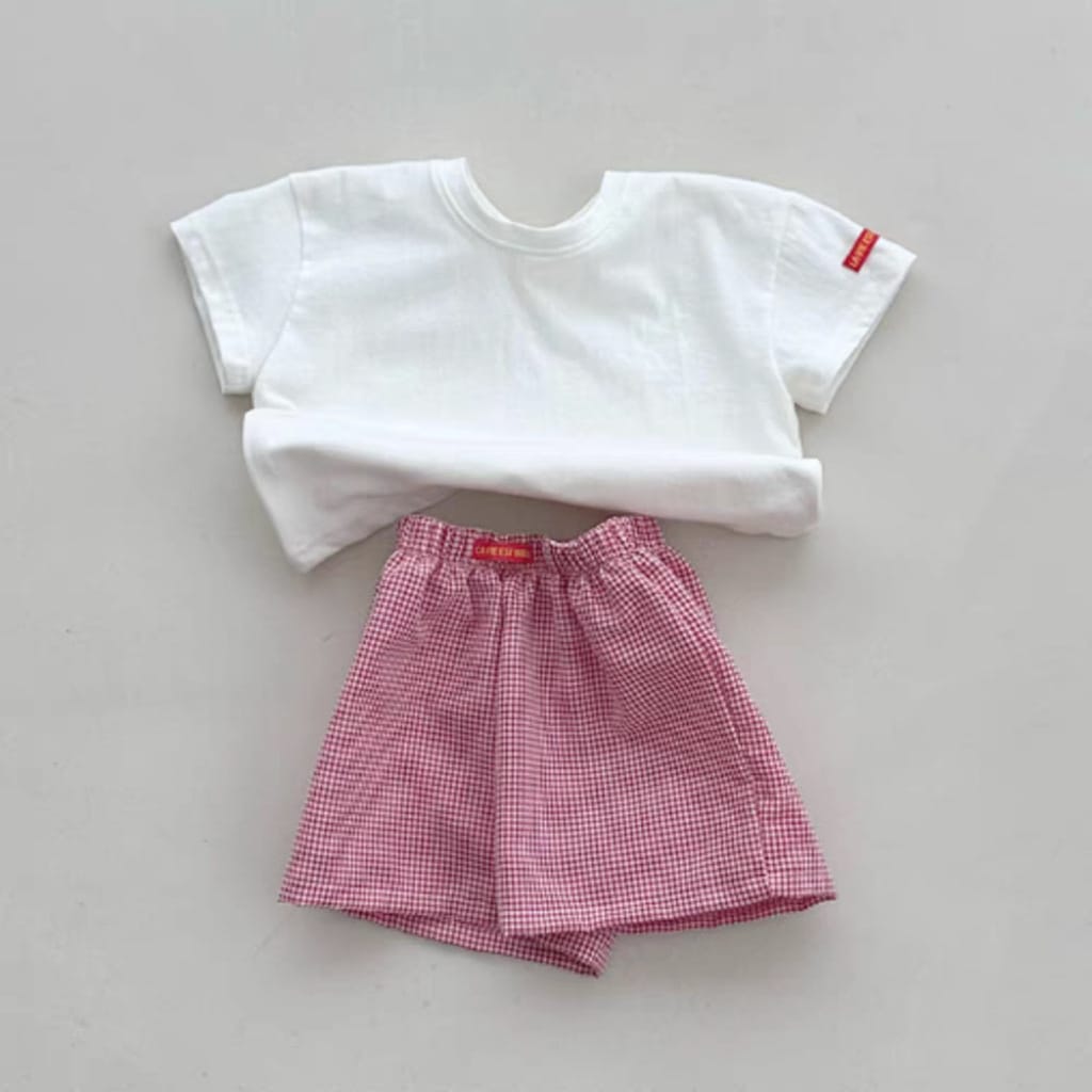 Solid Plaid ShortSleeves Shorts Set チェック 半袖Tシャツ ショートパンツ セット【mh0013269】 White / 73cm yi nian ni 半袖セットアップ