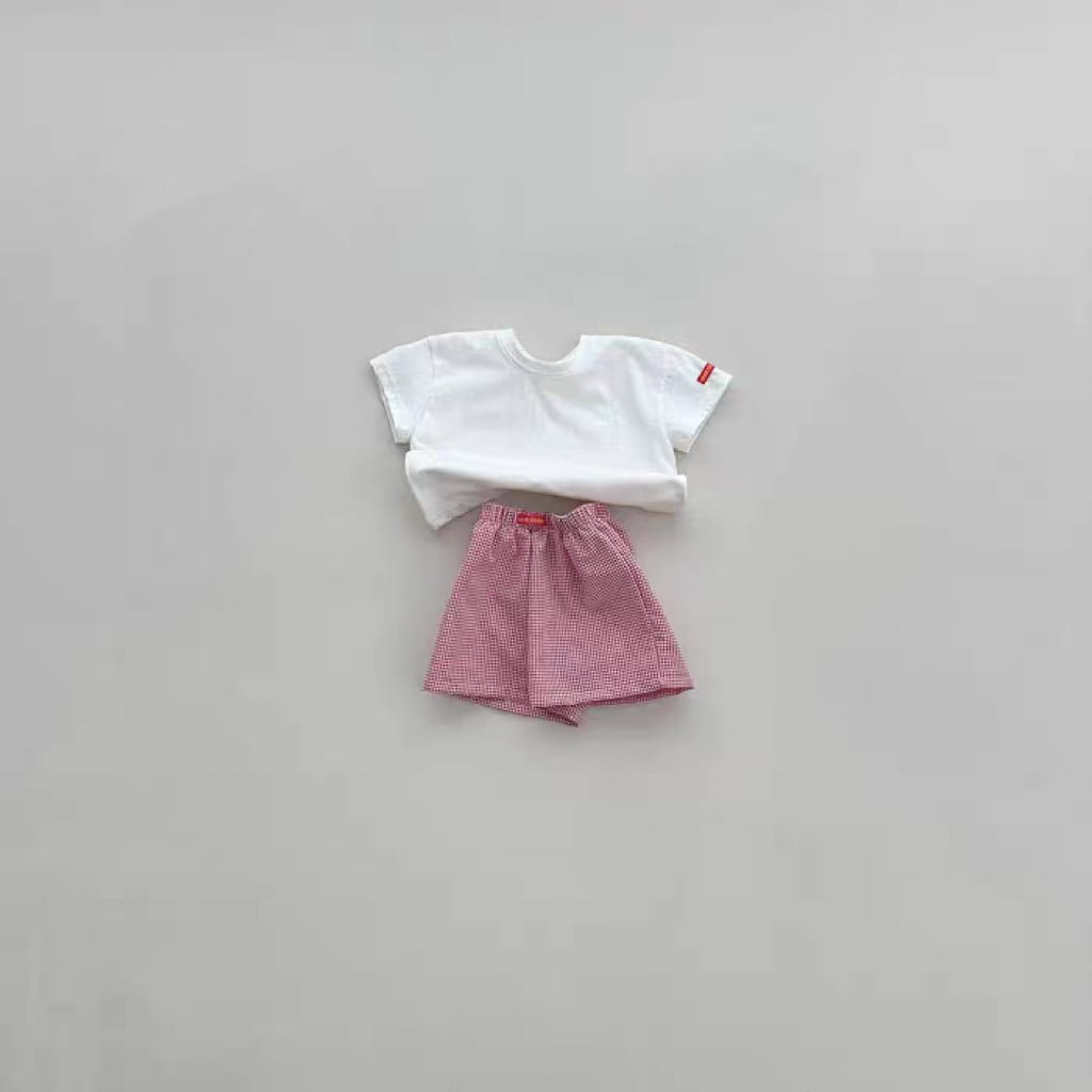 Solid Plaid ShortSleeves Shorts Set チェック 半袖Tシャツ ショートパンツ セット【mh0013269】 yi nian ni 半袖セットアップ