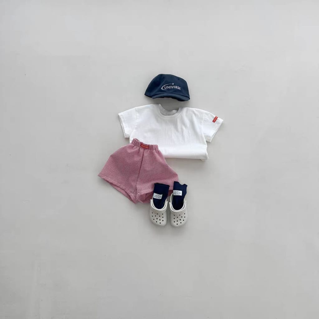 Solid Plaid ShortSleeves Shorts Set チェック 半袖Tシャツ ショートパンツ セット【mh0013269】 yi nian ni 半袖セットアップ