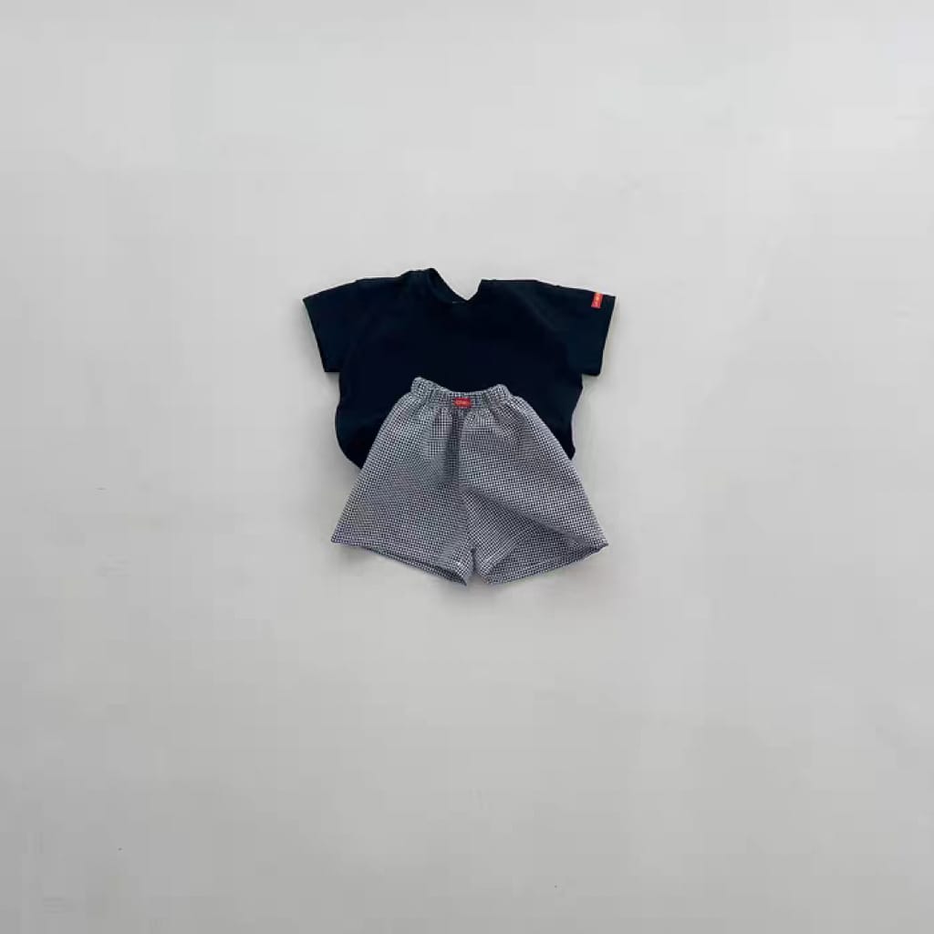 Solid Plaid ShortSleeves Shorts Set チェック 半袖Tシャツ ショートパンツ セット【mh0013269】 yi nian ni 半袖セットアップ