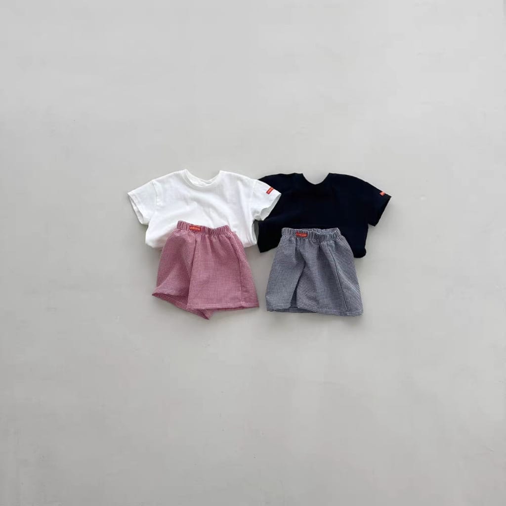 Solid Plaid ShortSleeves Shorts Set チェック 半袖Tシャツ ショートパンツ セット【mh0013269】 yi nian ni 半袖セットアップ
