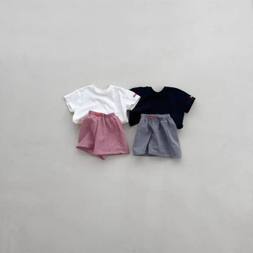 Solid Plaid ShortSleeves Shorts Set チェック 半袖Tシャツ ショートパンツ セット【mh0013269】 yi nian ni 半袖セットアップ