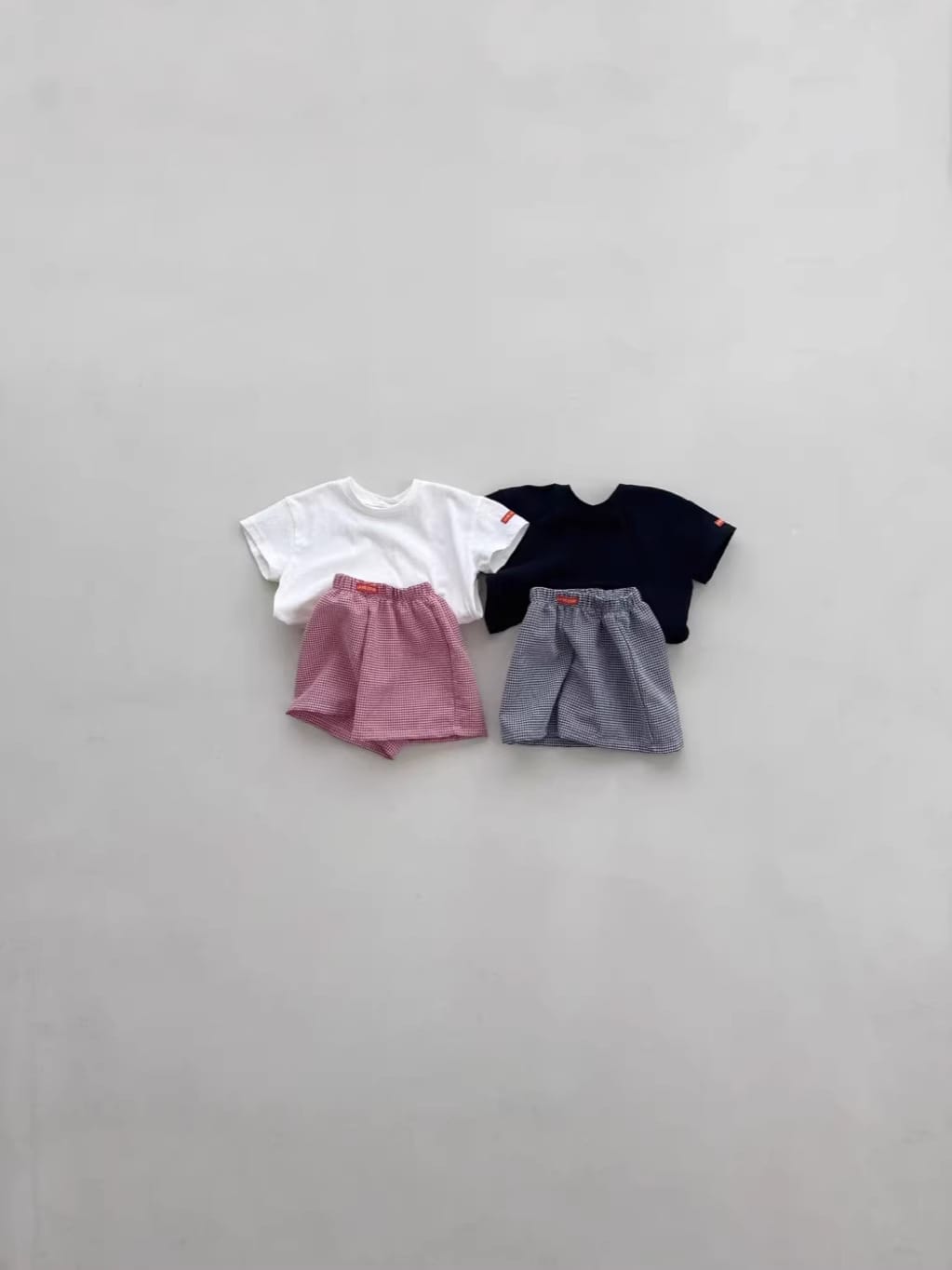 Solid Plaid ShortSleeves Shorts Set チェック 半袖Tシャツ ショートパンツ セット【mh0013269】 yi nian ni 半袖セットアップ