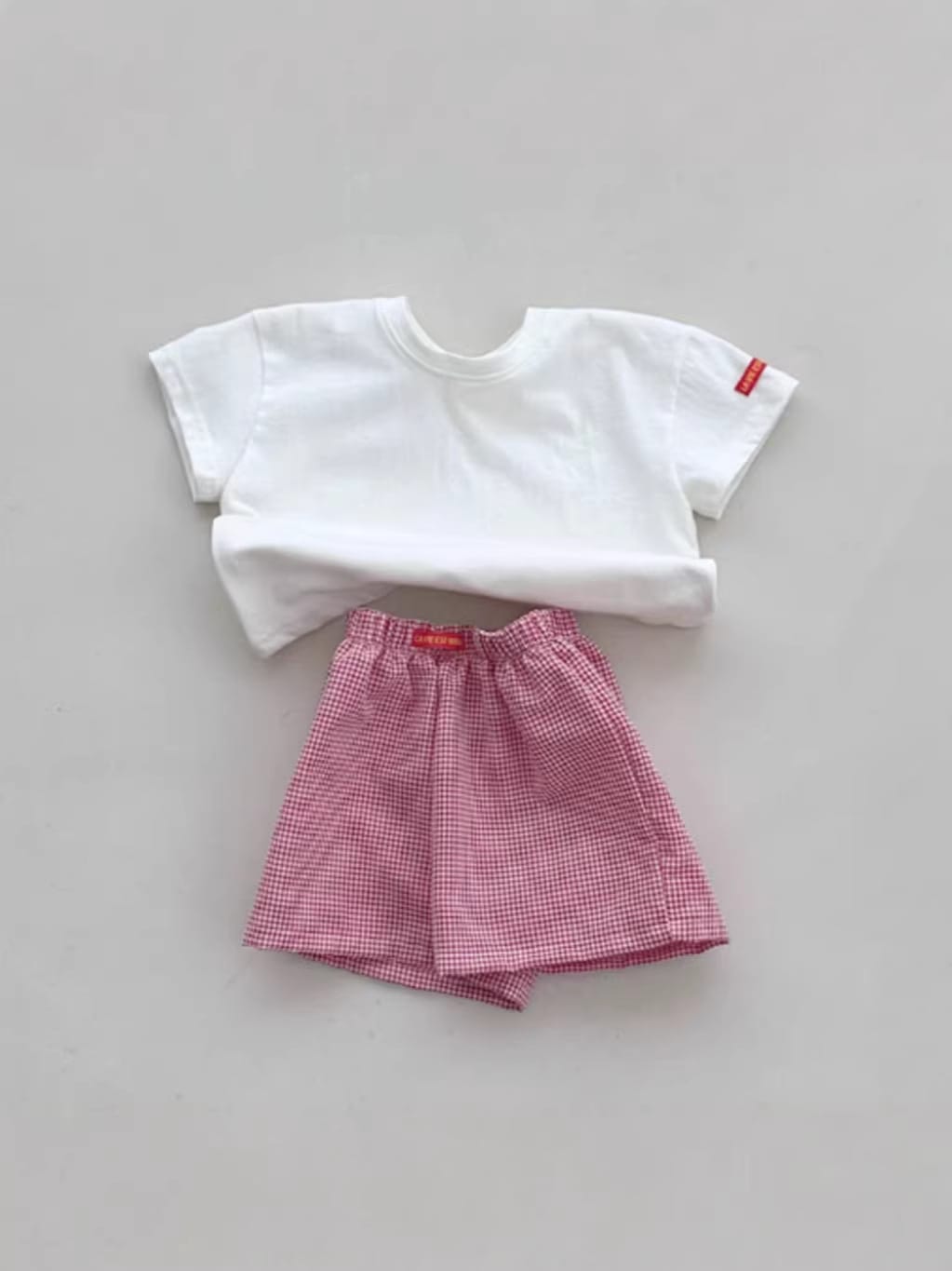 Solid Plaid ShortSleeves Shorts Set チェック 半袖Tシャツ ショートパンツ セット【mh0013269】 yi nian ni 半袖セットアップ