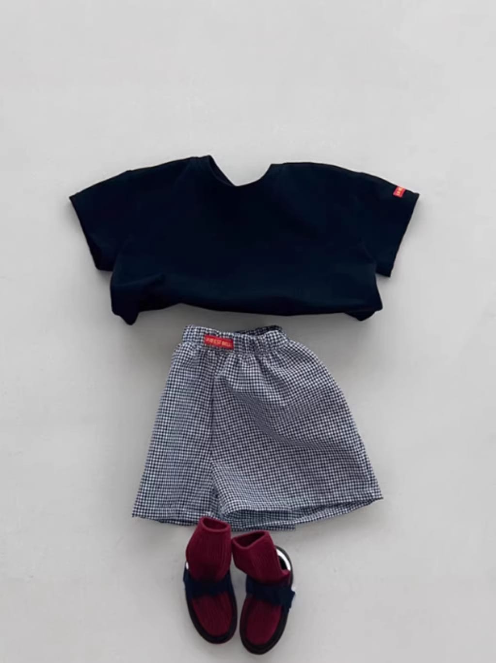 Solid Plaid ShortSleeves Shorts Set チェック 半袖Tシャツ ショートパンツ セット【mh0013269】 yi nian ni 半袖セットアップ