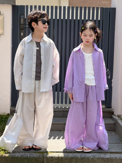 Solid Sunscreen Pants Set 長袖シャツ ロングパンツ【mh0013124】 KUMAI.KIDS 長袖セットアップ