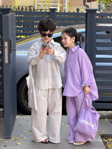 Solid Sunscreen Pants Set 長袖シャツ ロングパンツ【mh0013124】 KUMAI.KIDS 長袖セットアップ