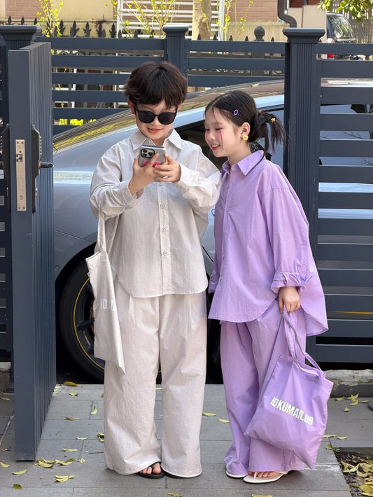 Solid Sunscreen Pants Set 長袖シャツ ロングパンツ【mh0013124】 KUMAI.KIDS 長袖セットアップ