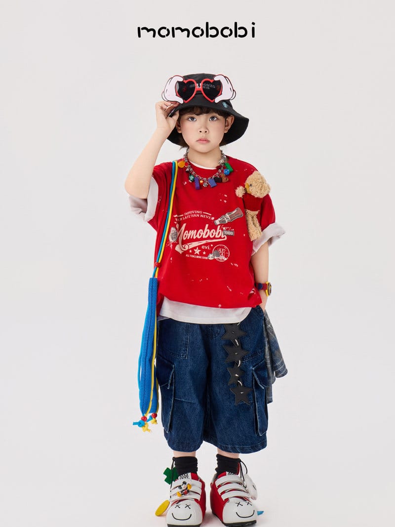 Splashed Bear Mascot Tee & Denim Shorts くま 半袖Tシャツ デニムハーフパンツ【mh0012998】 mamahalo shop 半袖セットアップ