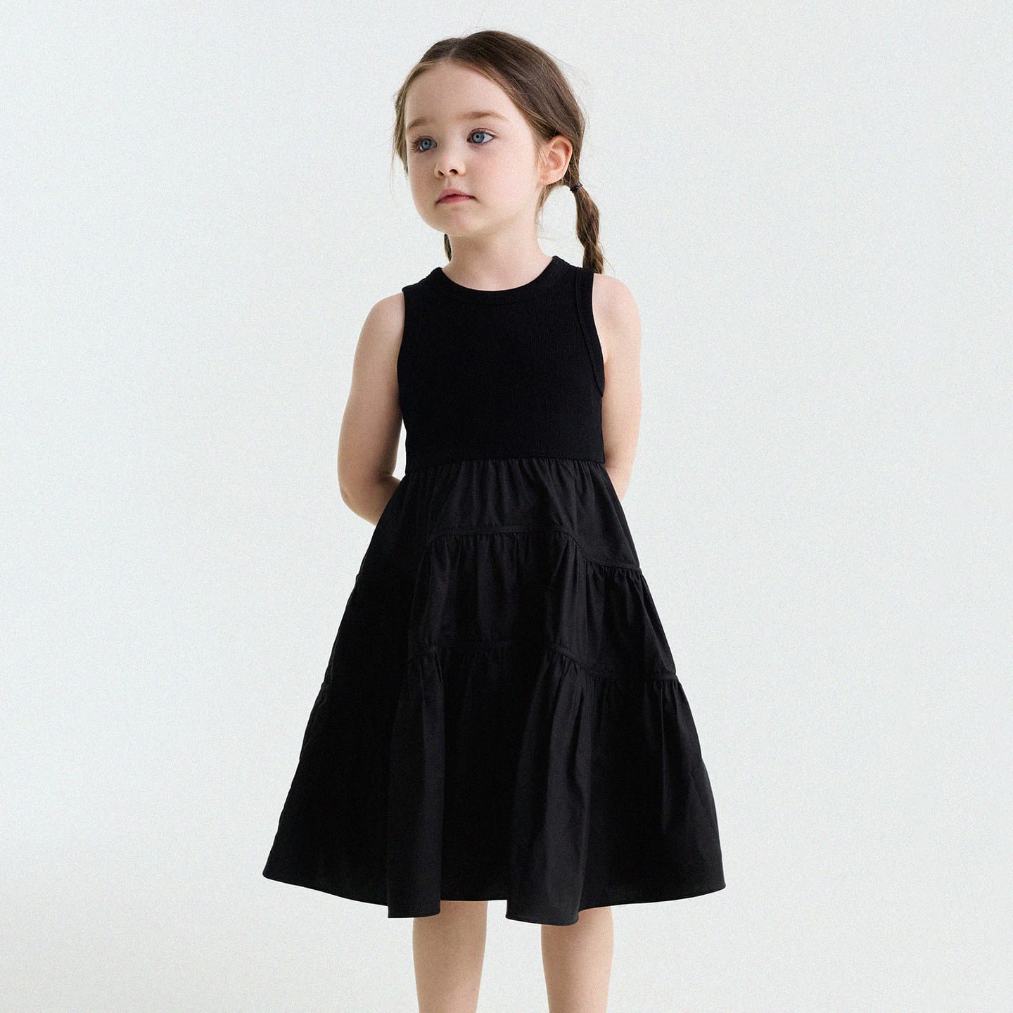 Spliced Tiered Tank Dress ノースリーブ ティアードワンピース【mh0013175】 Black / 90cm yunerma ノースリーブワンピース