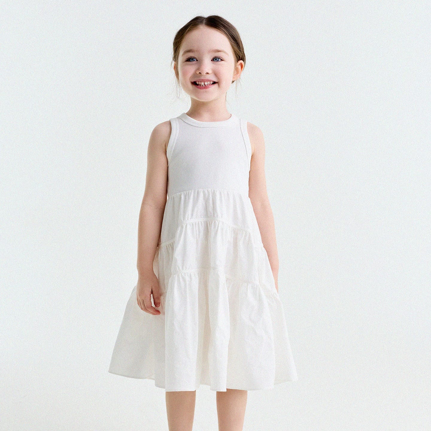 Spliced Tiered Tank Dress ノースリーブ ティアードワンピース【mh0013175】 White / 90cm yunerma ノースリーブワンピース