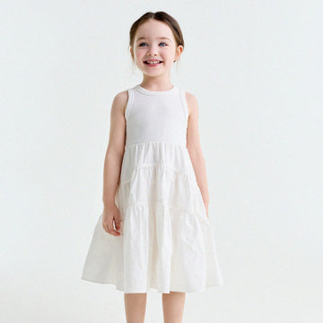 Spliced Tiered Tank Dress ノースリーブ ティアードワンピース【mh0013175】 White / 90cm yunerma ノースリーブワンピース