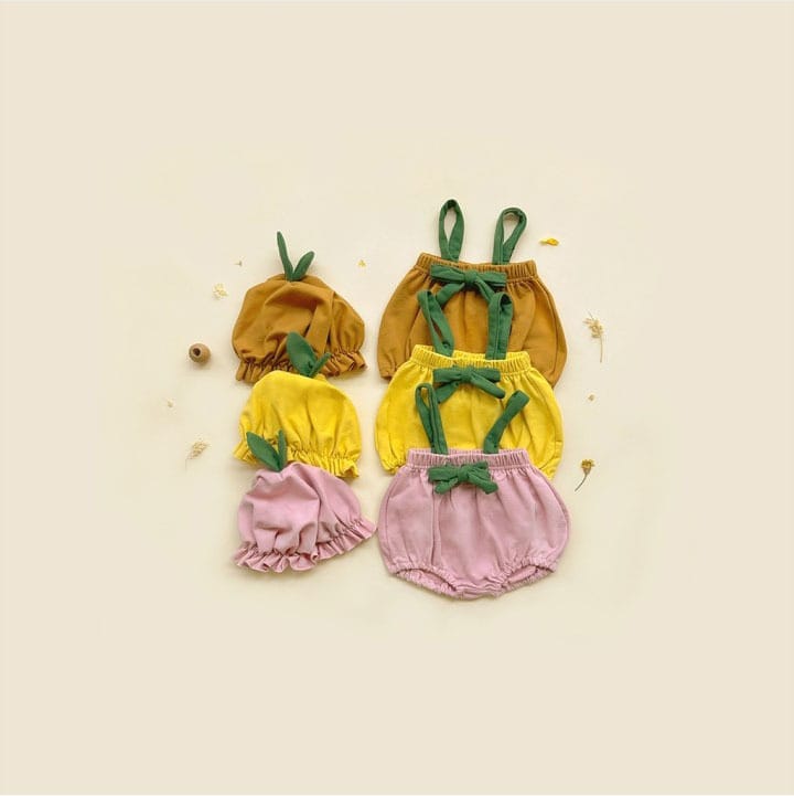 Sprout Stem Strap Romper Bonnet Set フルーツ サロペットブルマ 帽子 セット【mh0013394】 TOMMY'S GIFTS サロペットパンツ・サスペンダーパンツ