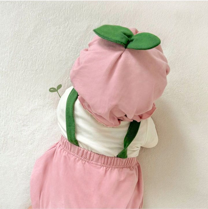 Sprout Stem Strap Romper Bonnet Set フルーツ サロペットブルマ 帽子 セット【mh0013394】 TOMMY'S GIFTS サロペットパンツ・サスペンダーパンツ