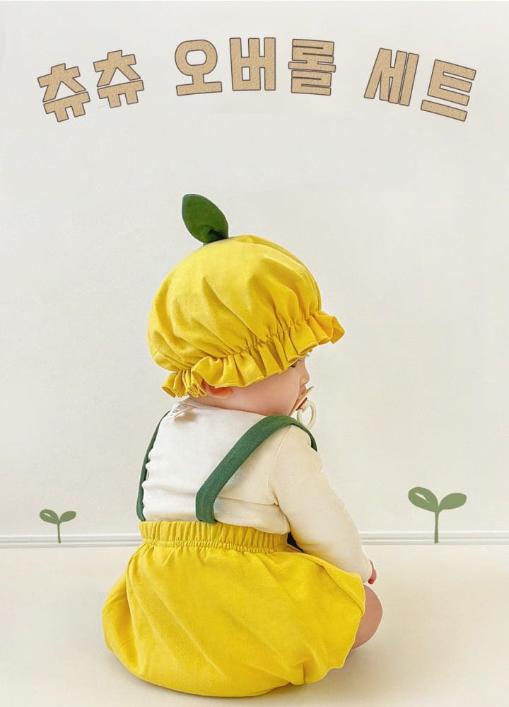 Sprout Stem Strap Romper Bonnet Set フルーツ サロペットブルマ 帽子 セット【mh0013394】 TOMMY'S GIFTS サロペットパンツ・サスペンダーパンツ