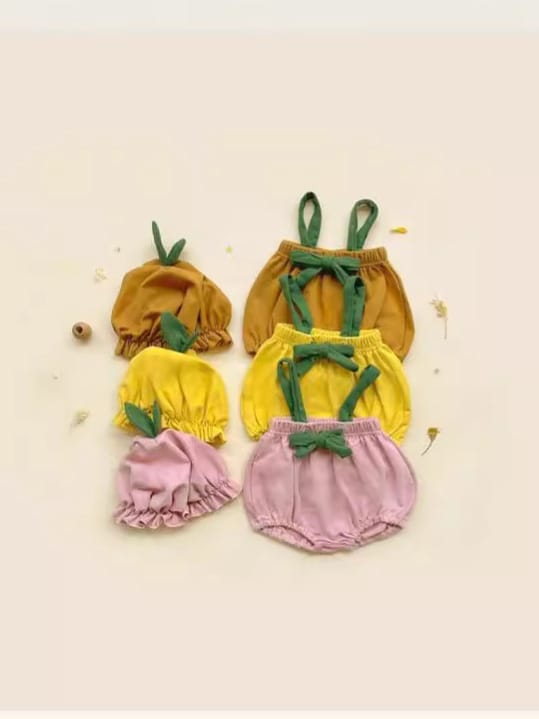 Sprout Stem Strap Romper Bonnet Set フルーツ サロペットブルマ 帽子 セット【mh0013394】 TOMMY'S GIFTS サロペットパンツ・サスペンダーパンツ