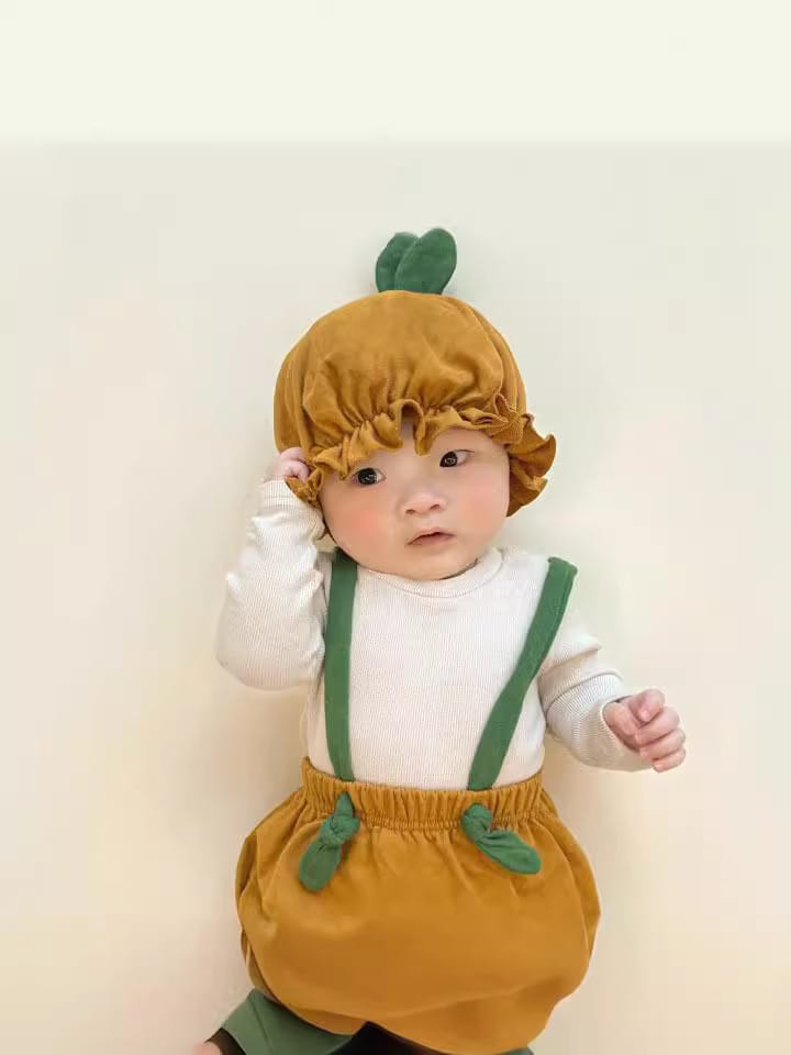 Sprout Stem Strap Romper Bonnet Set フルーツ サロペットブルマ 帽子 セット【mh0013394】 TOMMY'S GIFTS サロペットパンツ・サスペンダーパンツ