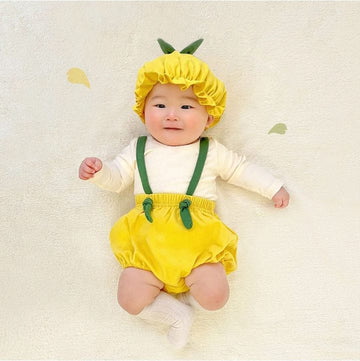 Sprout Stem Strap Romper Bonnet Set フルーツ サロペットブルマ 帽子 セット【mh0013394】 TOMMY'S GIFTS サロペットパンツ・サスペンダーパンツ