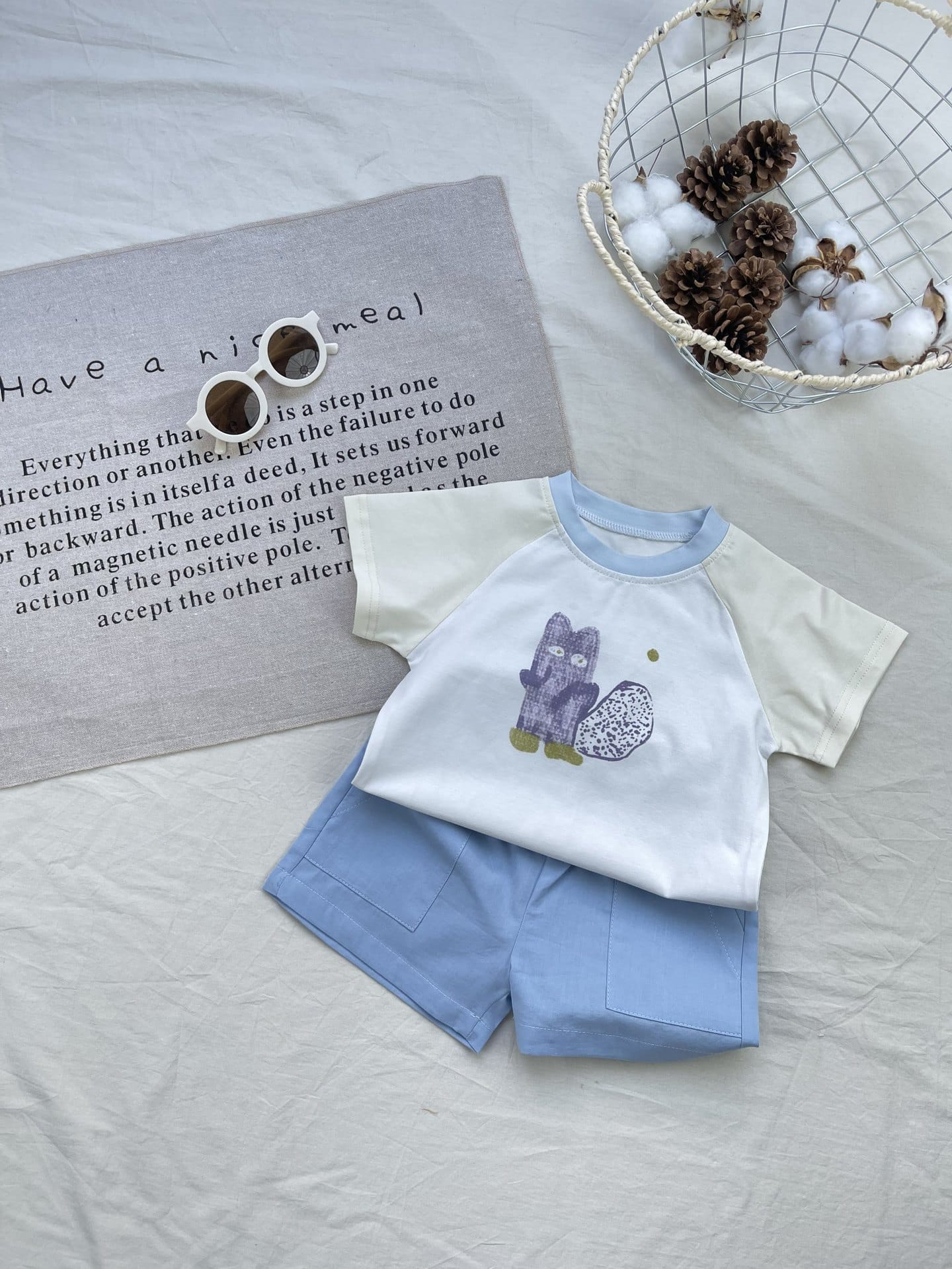 Squirrel Graphics Raglan Set 半袖Tシャツ ショートパンツセット【mh0012925】 yi nian ni 半袖セットアップ