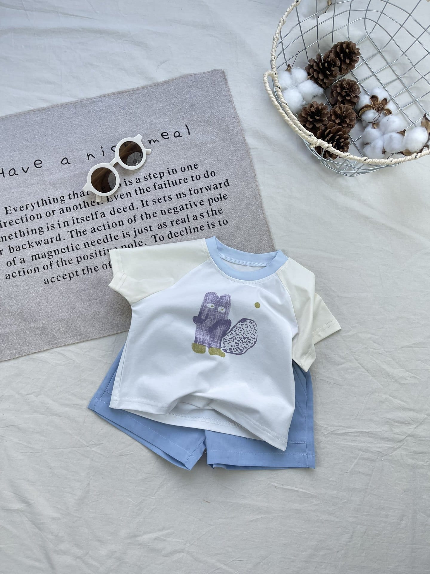Squirrel Graphics Raglan Set 半袖Tシャツ ショートパンツセット【mh0012925】 yi nian ni 半袖セットアップ