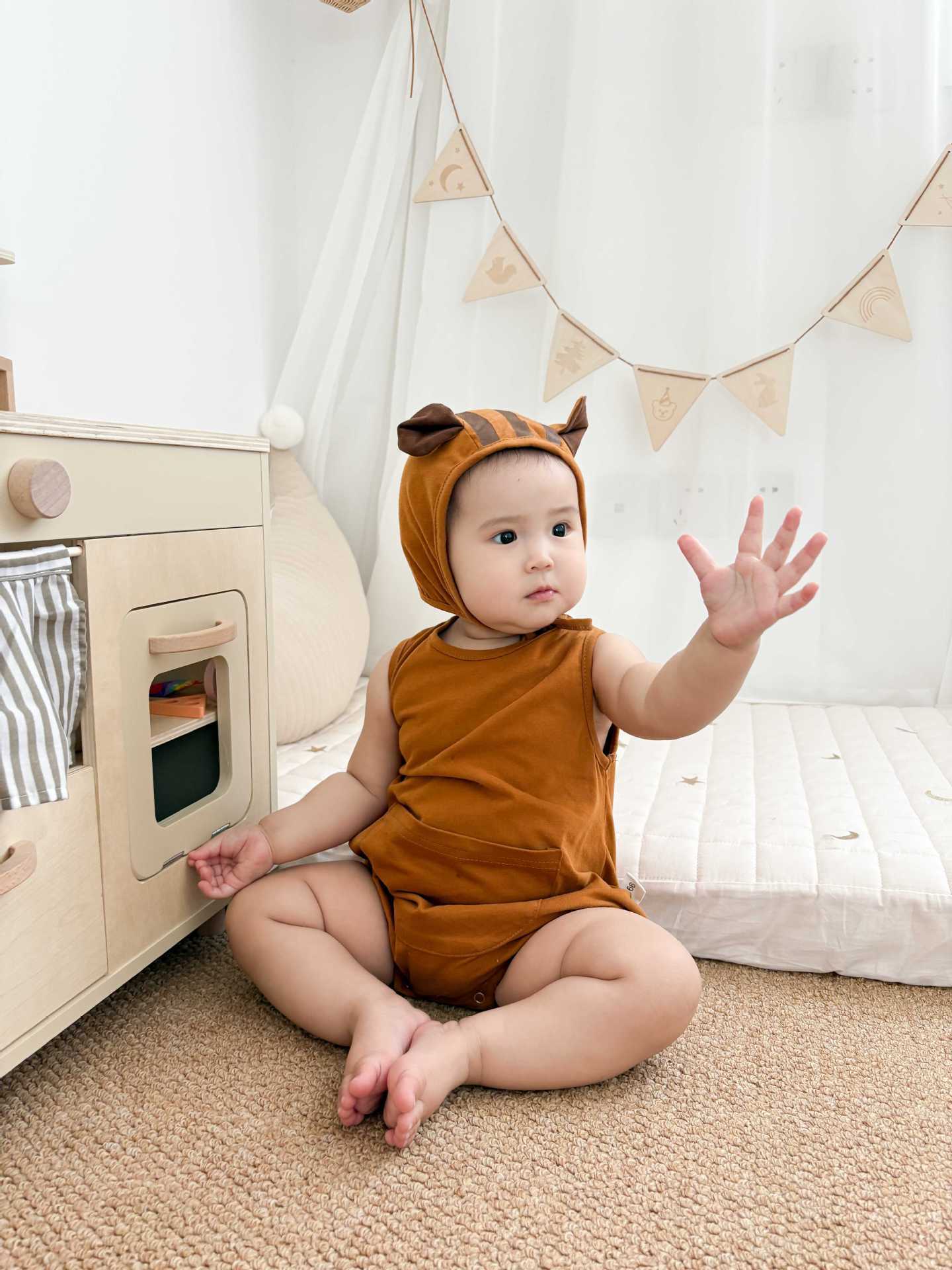 Squirrel Hooded Sleeveless Romper りす ノースリーブロンパース【mh0013398】 TOMMY'S GIFTS ノースリーブロンパース