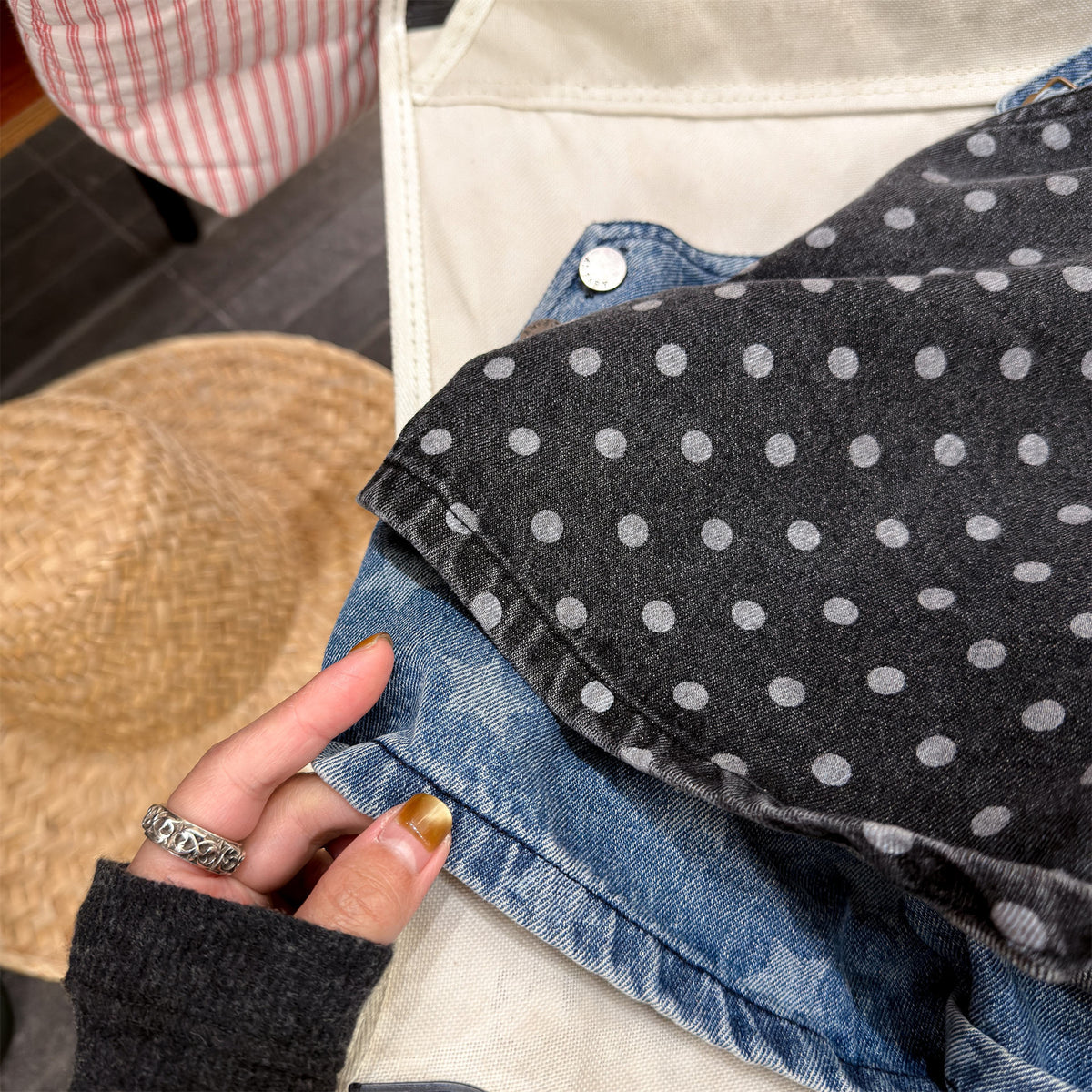 Star Polka Dot Denim Overalls 星 ドット柄 サロペット【mh0012665】 ADbaby オーバーオール