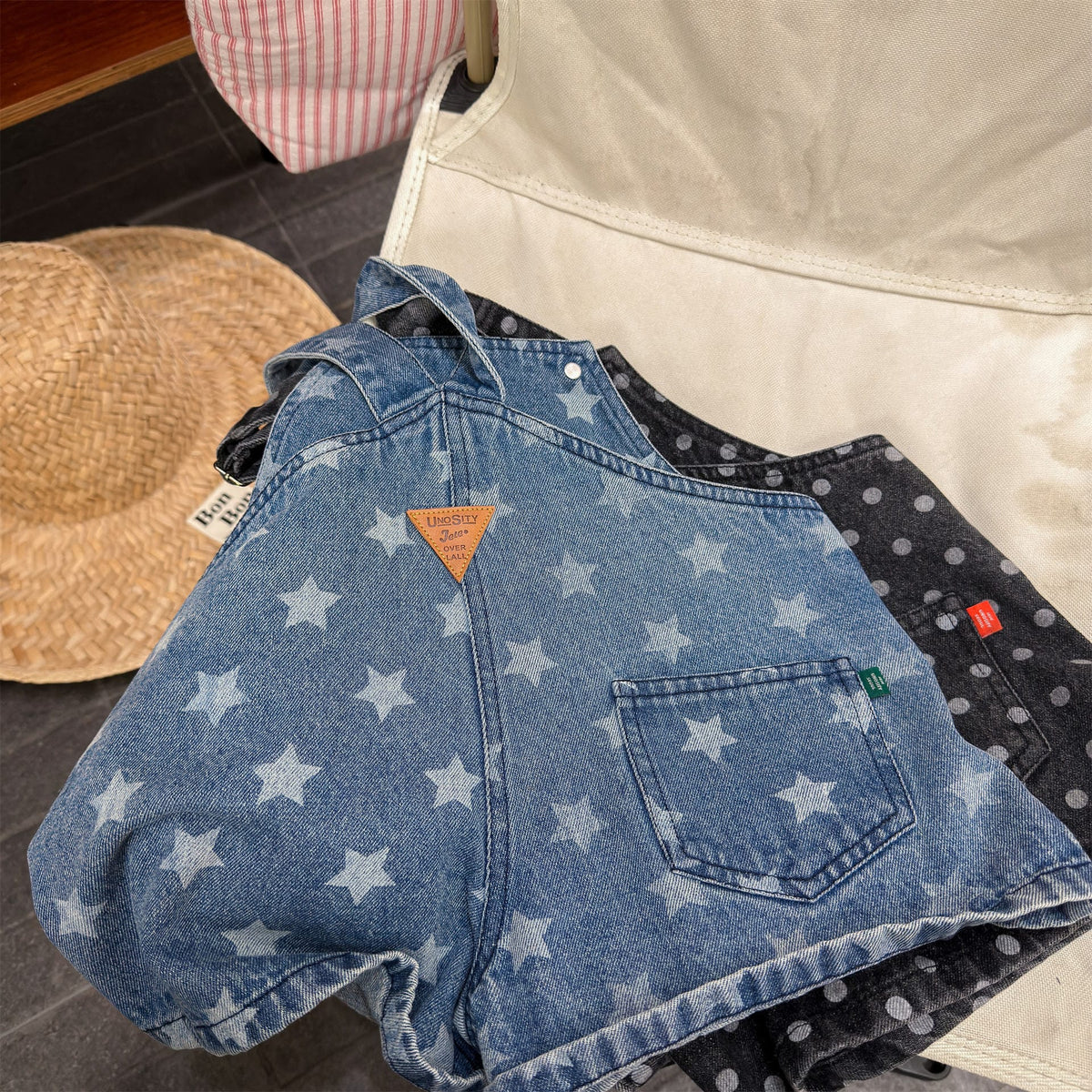 Star Polka Dot Denim Overalls 星 ドット柄 サロペット【mh0012665】 ADbaby オーバーオール