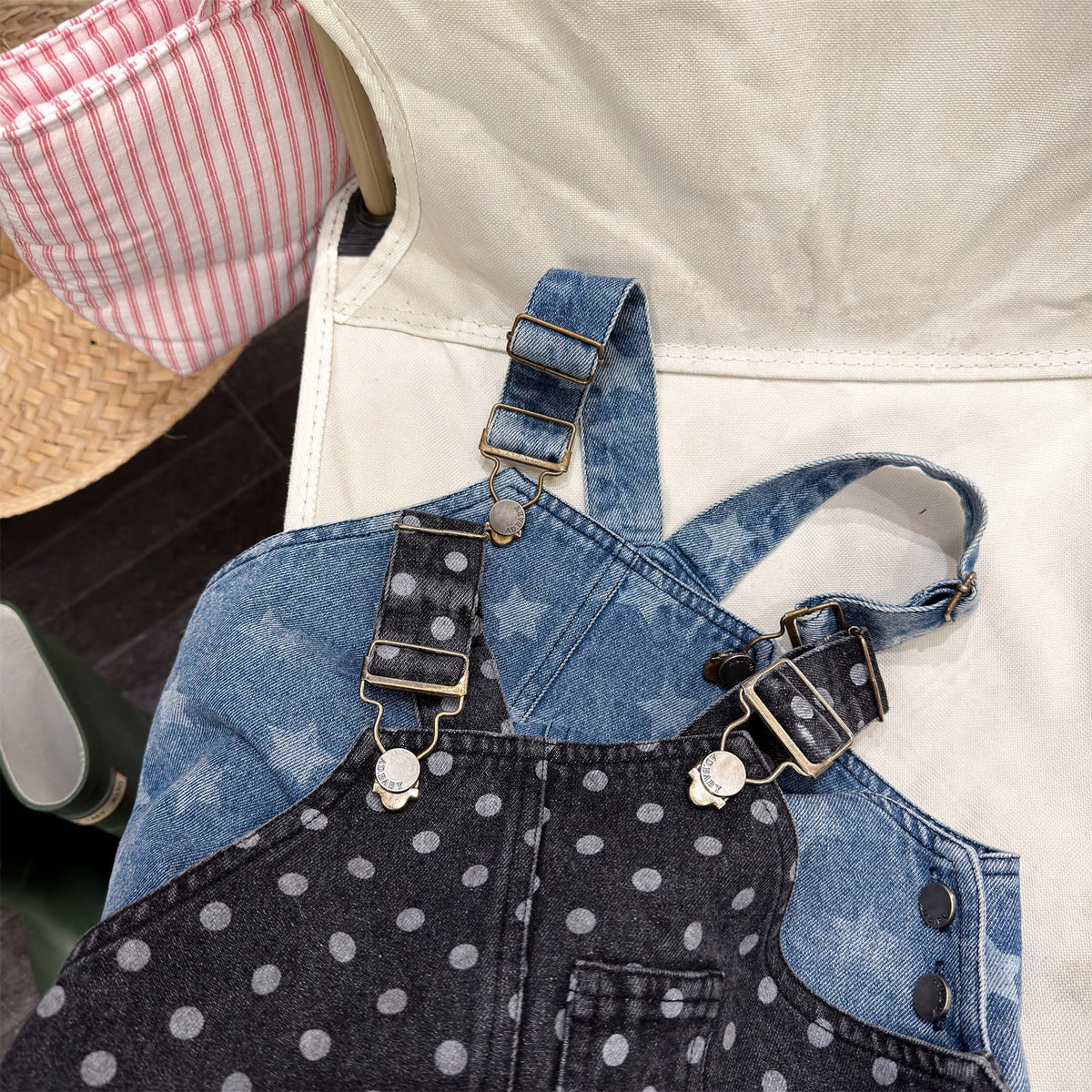 Star Polka Dot Denim Overalls 星 ドット柄 サロペット【mh0012665】 ADbaby オーバーオール