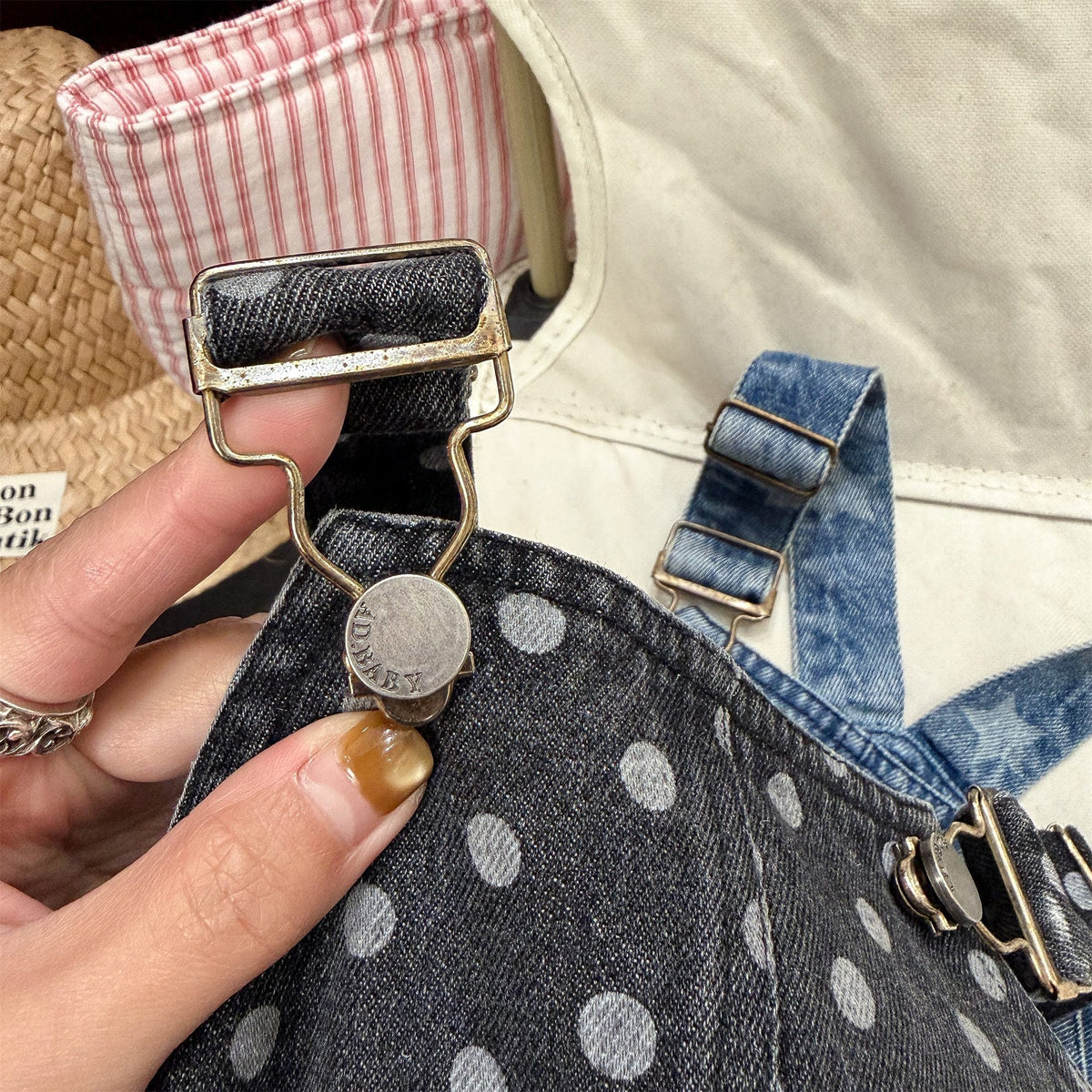 Star Polka Dot Denim Overalls 星 ドット柄 サロペット【mh0012665】 ADbaby オーバーオール