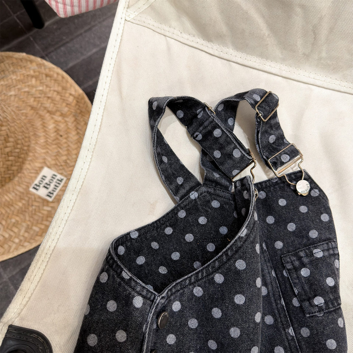 Star Polka Dot Denim Overalls 星 ドット柄 サロペット【mh0012665】 ADbaby オーバーオール